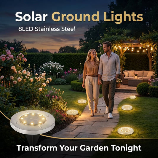 Luzes solares de solo com 8 LEDs para jardins exteriores