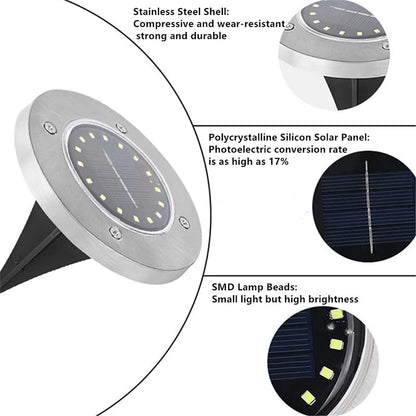 Luzes solares de solo com 8 LEDs para jardins exteriores
