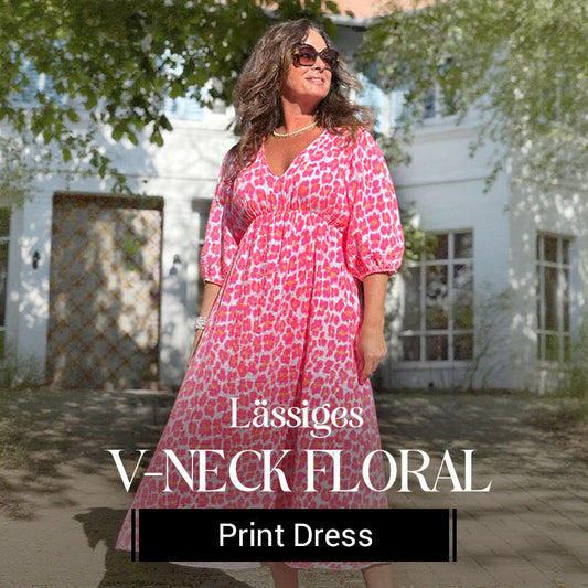 🍂Promoção de outono 53%💕💥Vestido feminino com decote em V estampado – Pinceladas de verão🌺