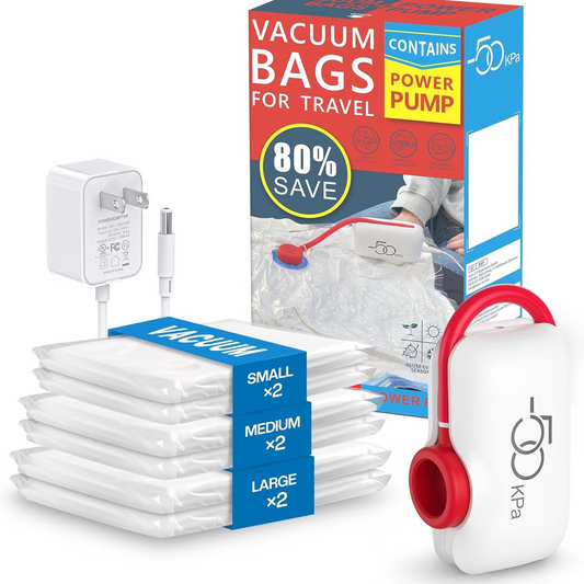 📦 50% DE DESCONTO ENQUANTO DURAREM OS ESTOQUES! 🔥 Sacos seladores a vácuo elétricos USB - Economize 80% de espaço, reutilizáveis e herméticos para alimentos/viagens 🍖✈️