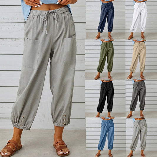 🏆 Hot Sale - 60% OFF ✨Women's Summer Cotton Linen Trousers Nine Minute Trousers🍃