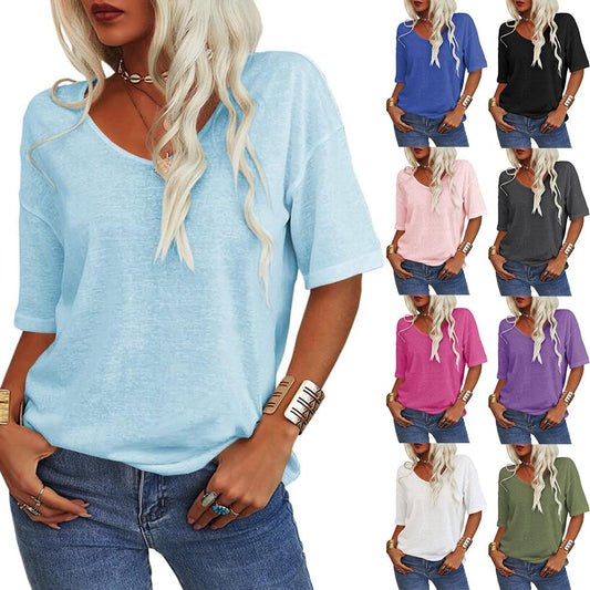 🎀Hot Sale -50% Off👚Women's Solid Color V-Neck T-shirt