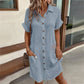 💎50% OFF! 💎 Women's Buttoned Short Sleeve Pocket Shirt Dress – Cotton Blend, Relaxed Fit & Everyday Versatility (M–2XL) 👗🌿