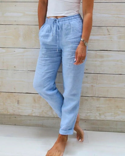 🌸ÚLTIMO DIA - PREÇO ESPECIAL!!🌸Calça feminina casual de algodão e linho com cintura elástica