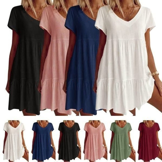 🎉Limited Sale💝V-neck Casual Dress With Short Sleeves