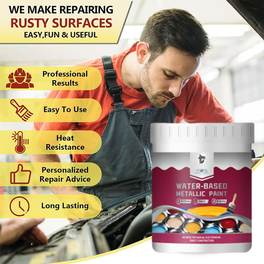 🔥2026 New Arrival ＆ Hot Sale ＆ 50％ Off🔥Rust Converter Metallic Paint – One coat stops rust, no sanding, no fumes. Dries to a sleek metal finish. Perfect for garden tools & gates. 🔨🛡️