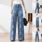 🔥 Summer Sale 49% Off Women's High-Waisted Blue Denim Wide-Leg Pants (Hollow-out Lace Panels)