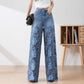 🔥 Summer Sale 49% Off Women's High-Waisted Blue Denim Wide-Leg Pants (Hollow-out Lace Panels)