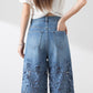 🔥 Summer Sale 49% Off Women's High-Waisted Blue Denim Wide-Leg Pants (Hollow-out Lace Panels)
