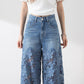 🔥 Summer Sale 49% Off Women's High-Waisted Blue Denim Wide-Leg Pants (Hollow-out Lace Panels)