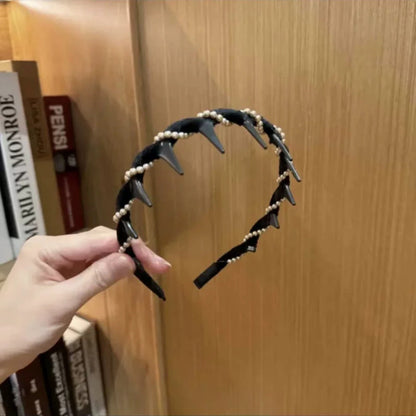 🔥Faixa para cabelo vintage com pérolas artificiais e crânio alto