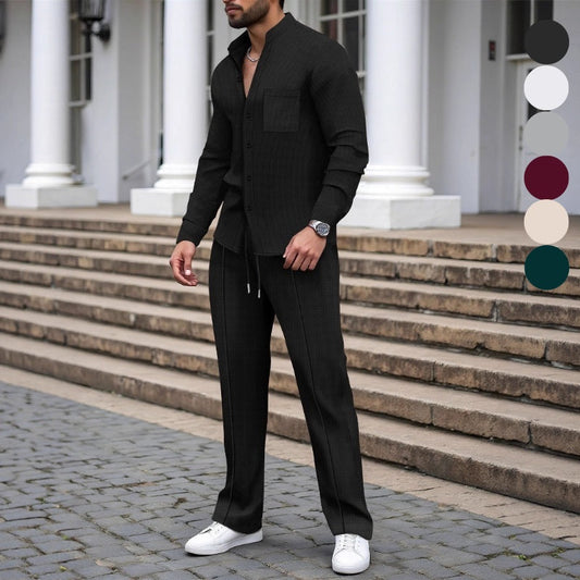 🎁NOVO 2026 | 50% DE DESCONTO💥Conjunto 2 peças Camisa Waffle + Calça Casual Masculino