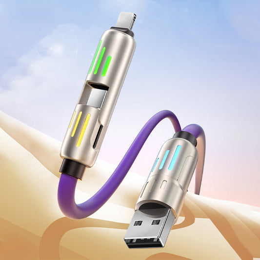 🎁Desconto de 50% por tempo limitado⏳Cabo de dados 4 em 1 de 240 W com luzes de trabalho coloridas