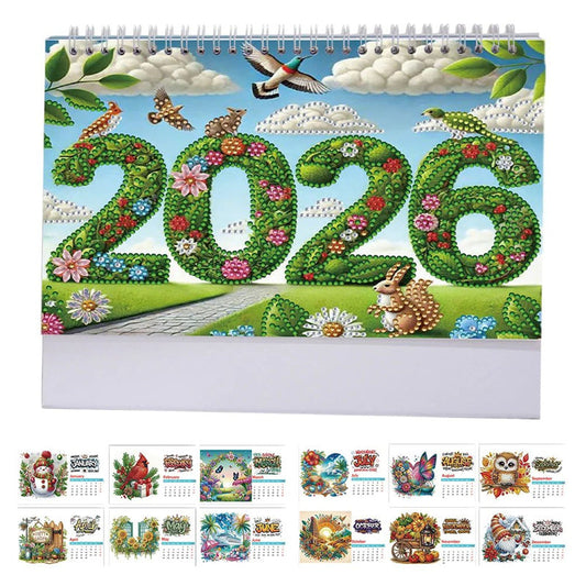 🎁Último dia com 50% de desconto🗓️Calendário de mesa vertical 2026 Pintura DIY com diamantes