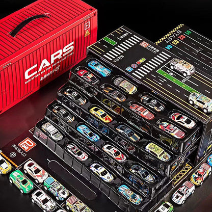 Conjunto de 48 mini carros com garagem integrada