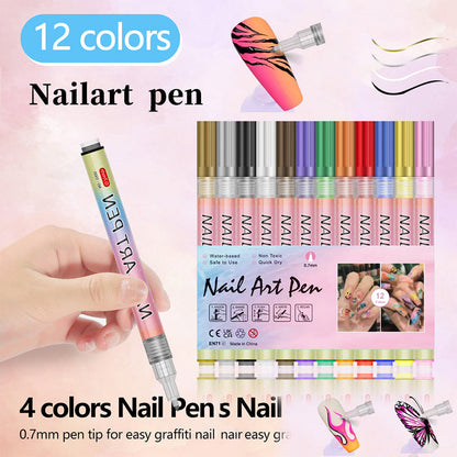 Conjunto profissional de canetas para nail art com 12 cores