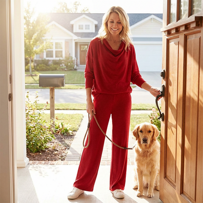 🔥🎁New arrival 50% OFFWomen's Cowl Neck Long Sleeve Top & Pants 2-Piece Set