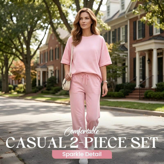 ⏳Promoção por tempo limitado⏰Conjunto casual confortável de duas peças com detalhes brilhantes