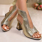 Sandálias femininas elegantes de salto peep-toe
