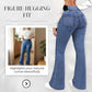 Calças de ganga femininas de cintura alta e corte largo em denim elástico