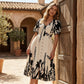 💎 -50% NO VESTIDO MIDI BOTÂNICO! 💎 Elegante decote em V, corte em A e mangas esvoaçantes chiques para um estilo intemporal 👗🌿