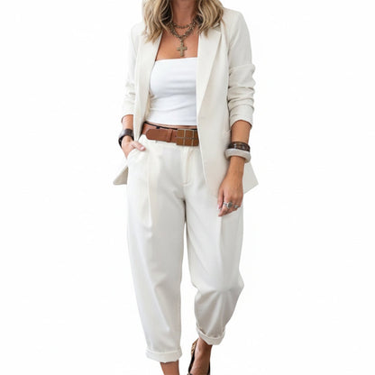 🥳PROMOÇÃO DE 2026🥳💞Mais de 50 mil unidades vendidas!🎀💫 50% DE DESCONTO! Conjunto de calças justas e blazer para mulher – Design com abertura frontal, corte descontraído. As cores neutras combinam com tudo. Elegância natural para qualquer ocasião. 🛡️🕊