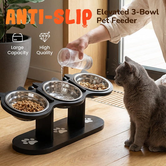 Comedouro antiderrapante e elevado com 3 taças para animais de estimação