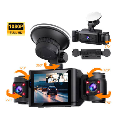 Câmara de bordo de 3 canais com resolução 1080p e lentes giratórias
