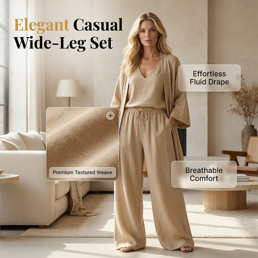 🌞 Despertar: 50% OFF! ☁️ Conjunto Doméstico “Pure Serenity” (3 Peças): Elegante Efeito de Tecido Franzido e Corte Leve e Fluido