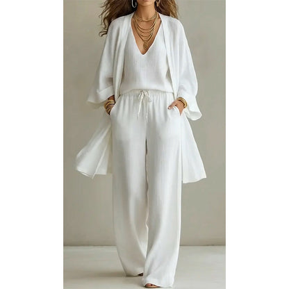 🌞 Despertar: 50% OFF! ☁️ Conjunto Doméstico “Pure Serenity” (3 Peças): Elegante Efeito de Tecido Franzido e Corte Leve e Fluido