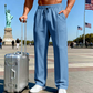 🔥Último dia 50% DE DESCONTO👖 Calças masculinas de perna reta com cintura elástica e cordão